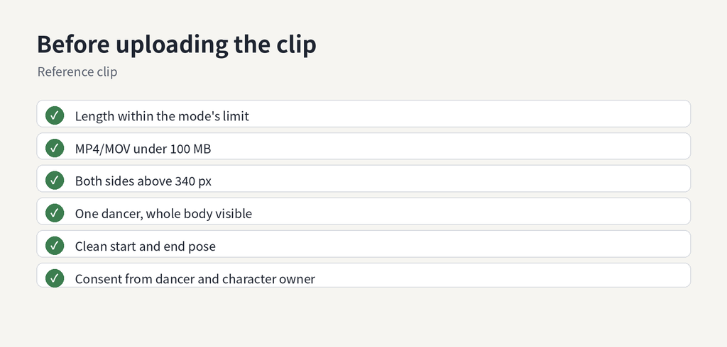 Reference clip checklist